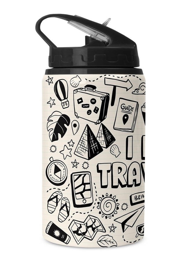 TrendoPrint Printed Aluminium Sipper Water Bottle with Lid & Straw 750ml For Gym, Yoga, Kids, Boys, Girls, Brother, Sister, Babies, Baby, Workout, Adults (WB400) - Image 1